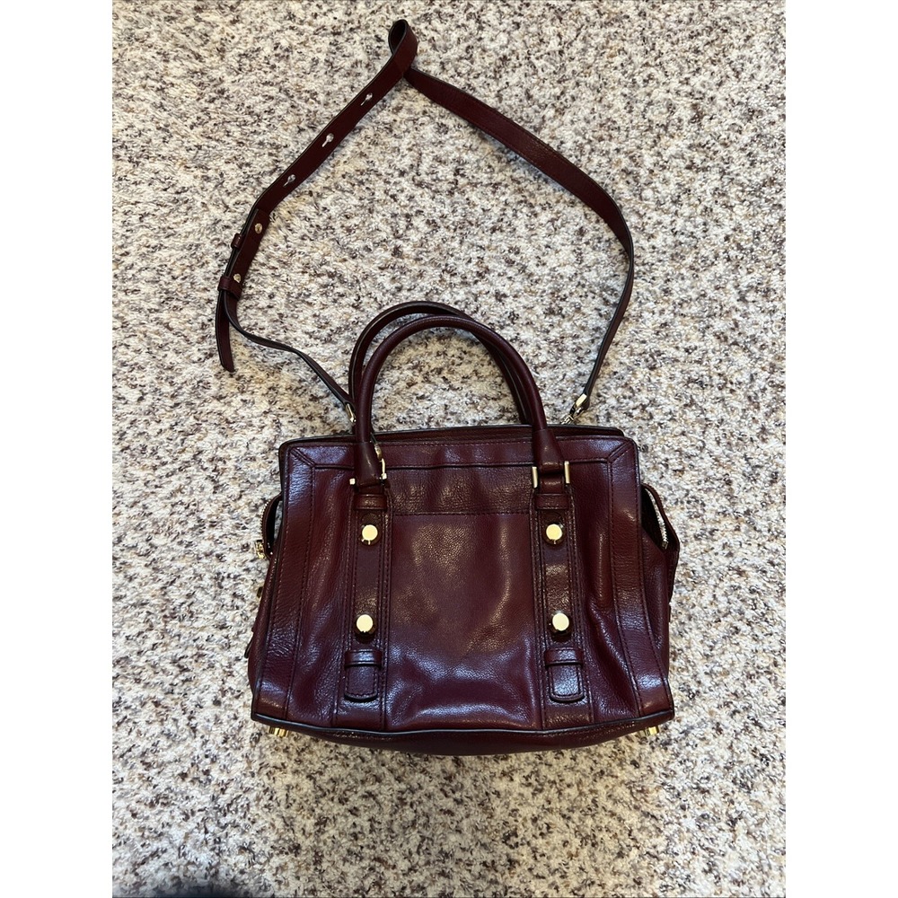 Michael Kors Tote Womens Burgundy Berry Zip Handbag Leather Trim Shoulder Straps